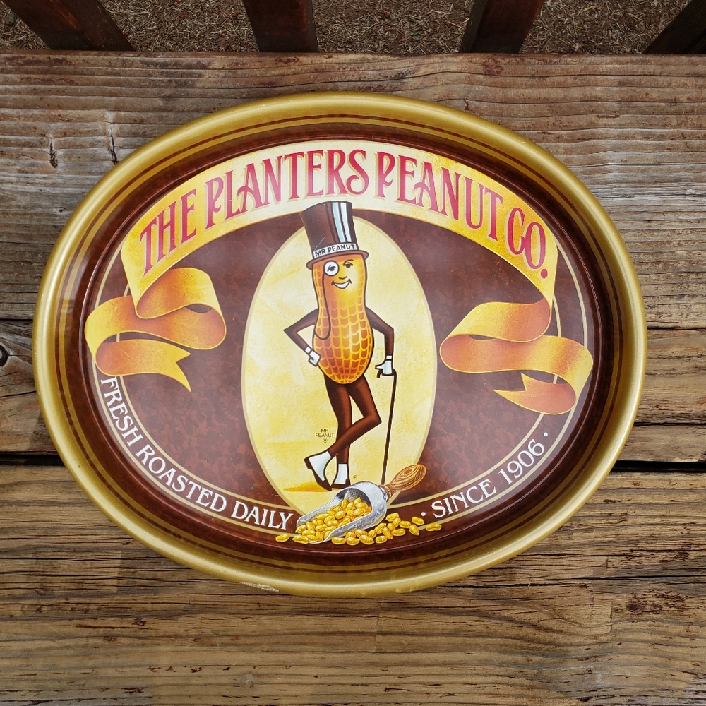 Vintage Mr. Peanut The Planters Peanut Co. Metal Oval Tray